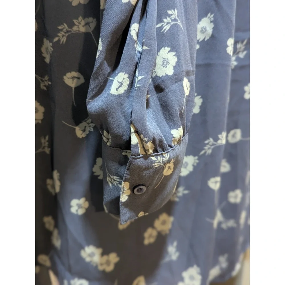 Simply Vera Wang‎ Long Sleeve Blouse Blue Floral Top Size XL
